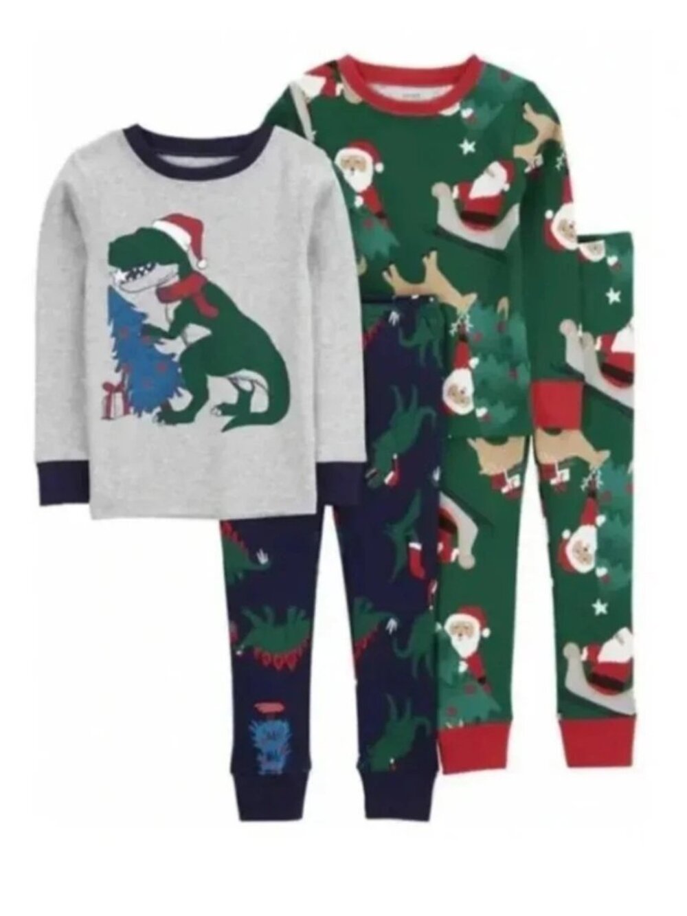 NEW Carter's 4 Piece Cotton Snug Fit Christmas Santa Claus Reindeer Dinosaur Pjs